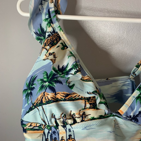 Aerie Hawaiian Print Ruffle Longline Swim Top - Picture 2 of 5